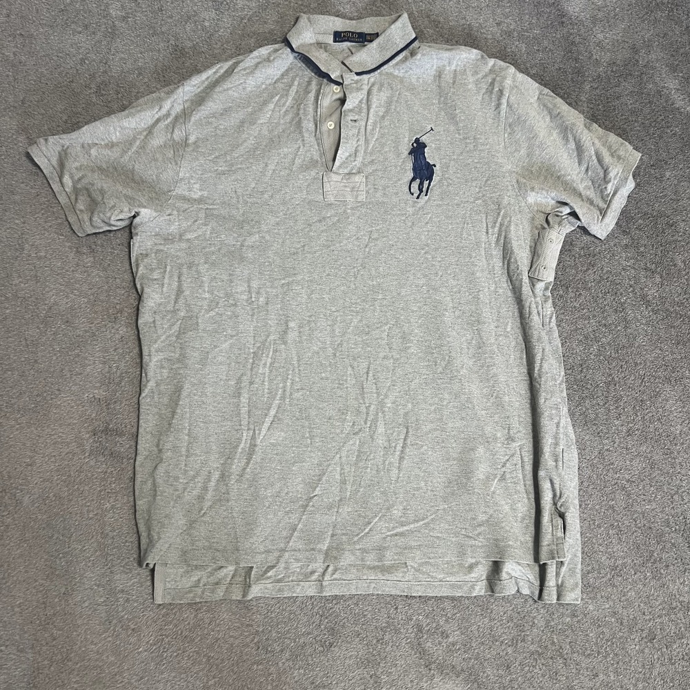 Polo Ralph Lauren Polo Shirt Mens 2XLT Gray Solid Big Pony Logo Short Sleeve